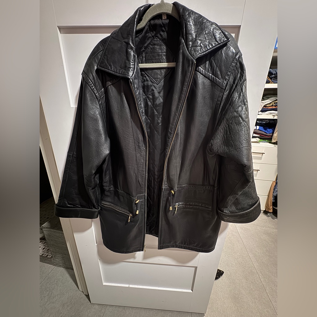 Preston & York Black Leather Jacket With Gold Accents Size M